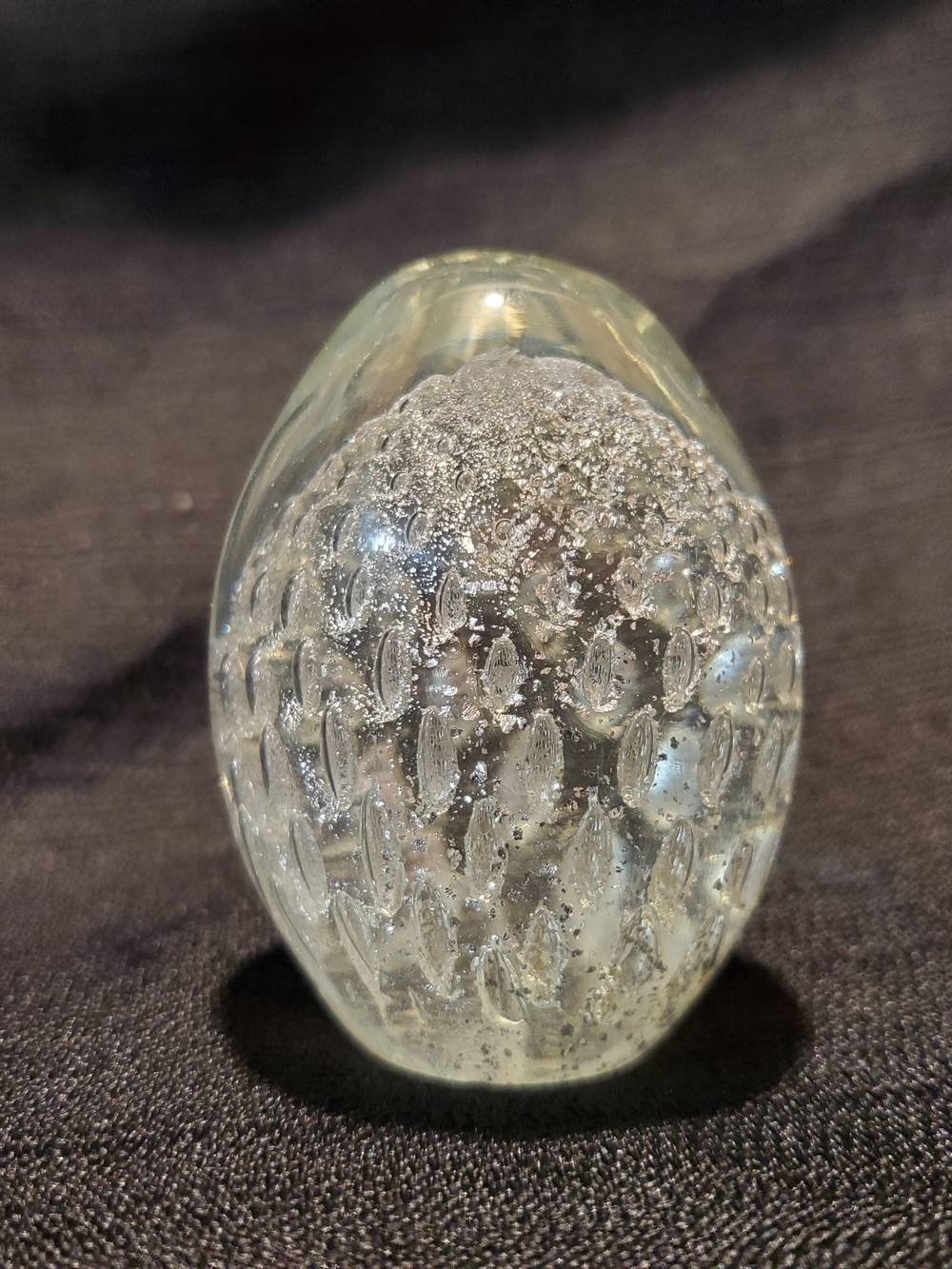 Vintage Murano Clear Bullicante Glass Paperweight - Mid-Century Red/Gold Foil La